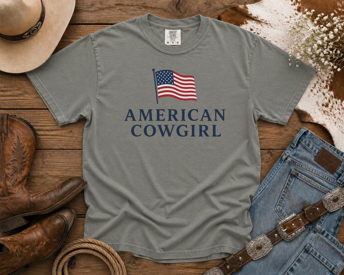 American Cowgirl T-Shirt — Patriotic Flag Graphic Tee