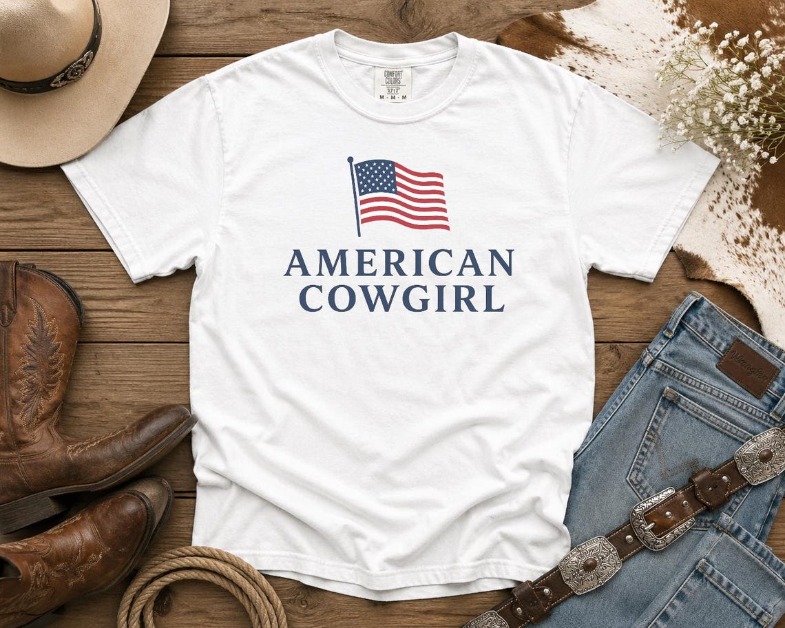 American Cowgirl T-Shirt — Patriotic Flag Graphic Tee