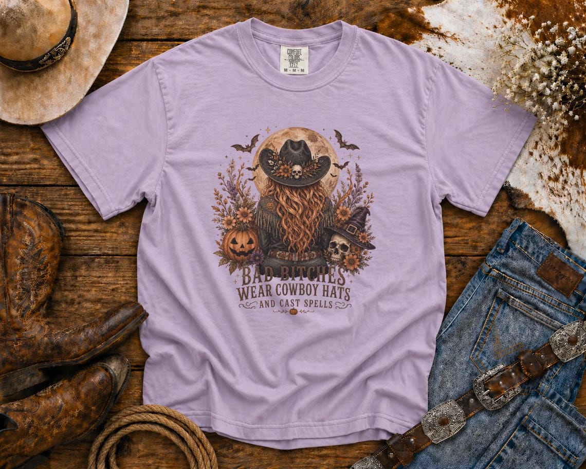 Bad Cowgirls Wear Cowboy Hats and Cast Spells Halloween Graphic Tee Western TShirt, Country TShirt, HalloweenShirt