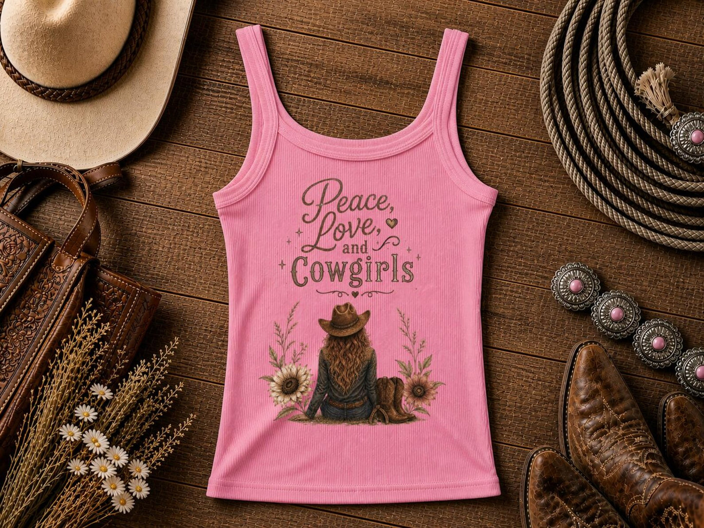 Cowgirl Peace & Love Tank Top — Western Tank Top, Comfort Colors Tank, Cowgirl TShirt, Rodeo Tee | Cowgirl Shirt