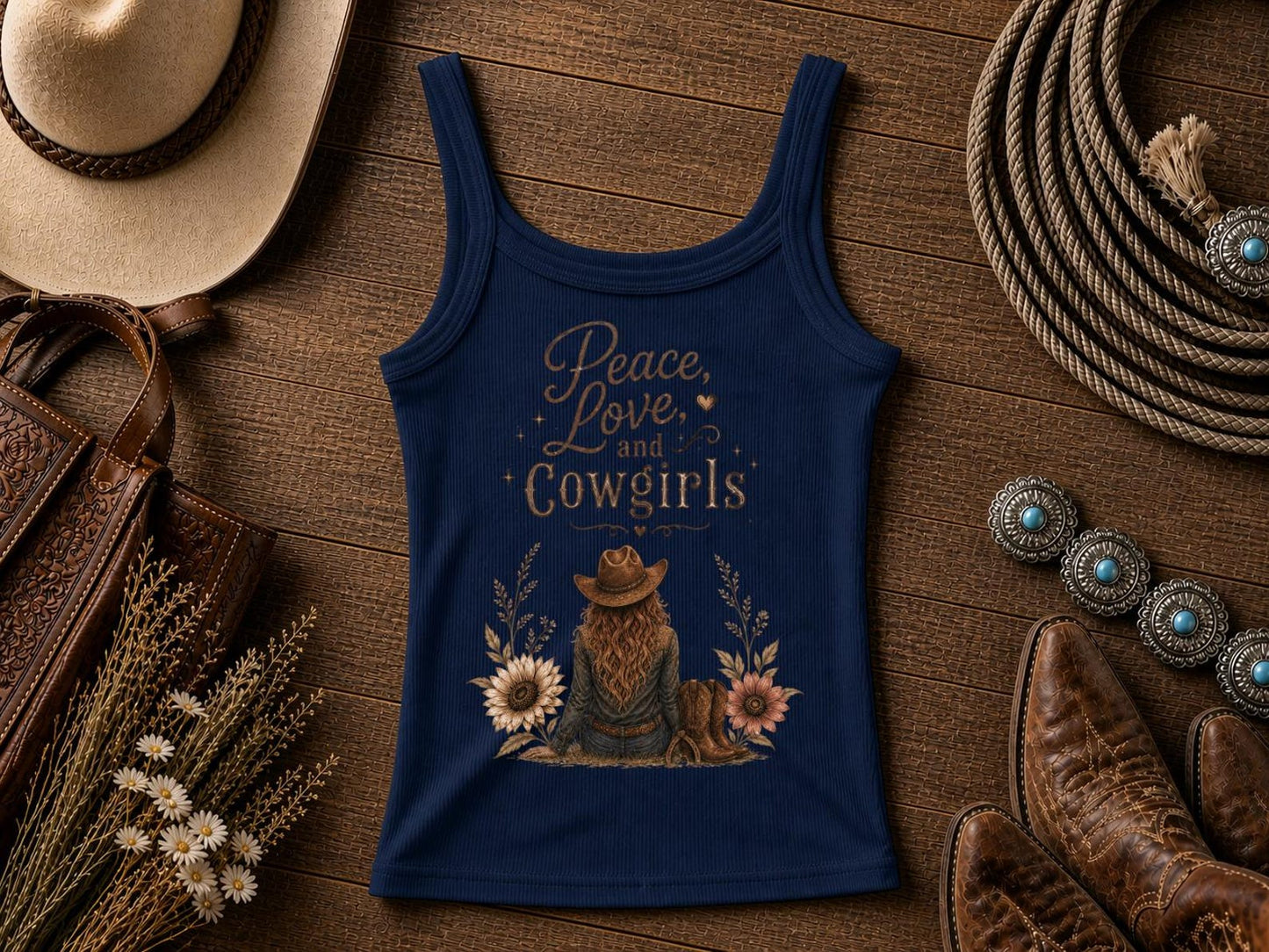 Cowgirl Peace & Love Tank Top — Western Tank Top, Comfort Colors Tank, Cowgirl TShirt, Rodeo Tee | Cowgirl Shirt