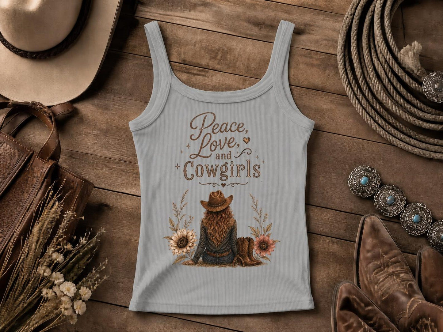 Cowgirl Peace & Love Tank Top — Western Tank Top, Comfort Colors Tank, Cowgirl TShirt, Rodeo Tee | Cowgirl Shirt