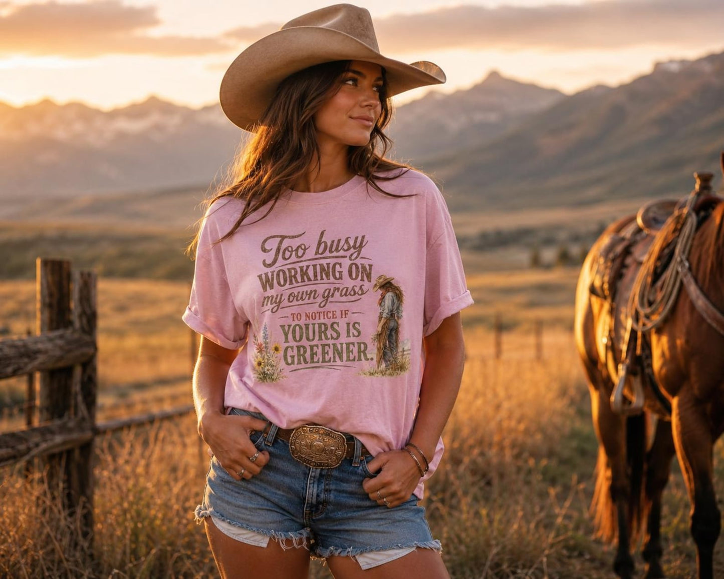 Too Busy Working On My Own Grass - Cowgirl TShirt | Western Tee | Comfort Colors Country Tee | Vintage Country Shirt | Rodeo Shirt