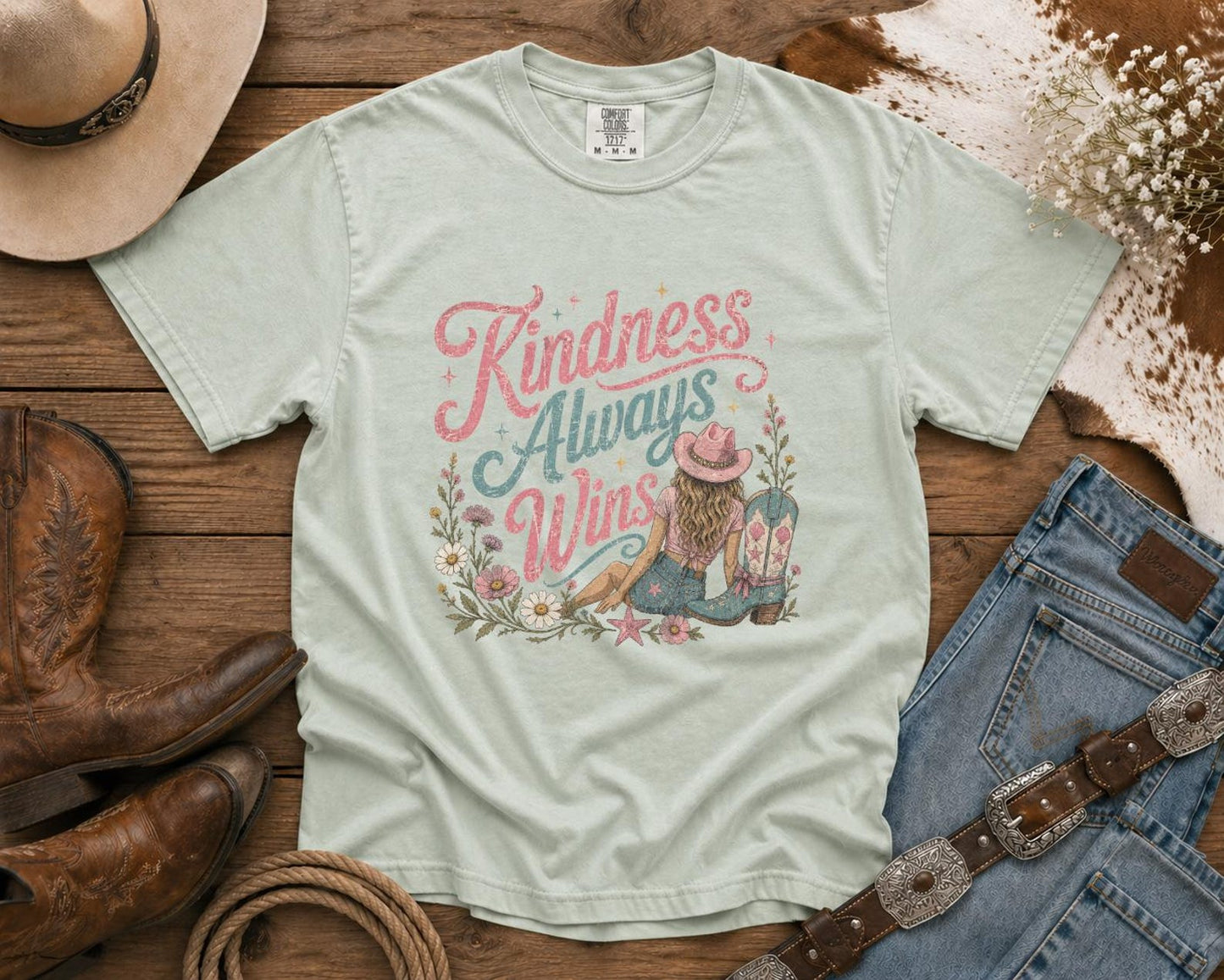Kindness Always Wins T-Shirt — Cowgirl TShirt | Western Tee | Comfort Colors Country Tee | Vintage Country Shirt | Rodeo Shirt
