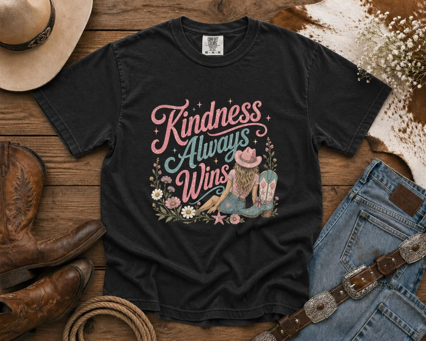 Kindness Always Wins T-Shirt — Cowgirl TShirt | Western Tee | Comfort Colors Country Tee | Vintage Country Shirt | Rodeo Shirt