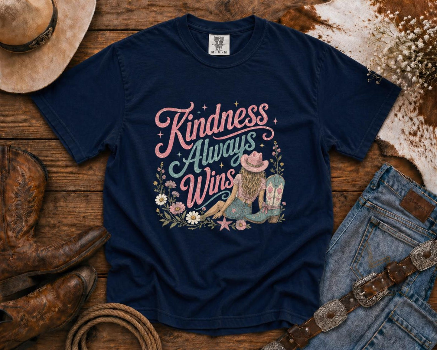 Kindness Always Wins T-Shirt — Cowgirl TShirt | Western Tee | Comfort Colors Country Tee | Vintage Country Shirt | Rodeo Shirt