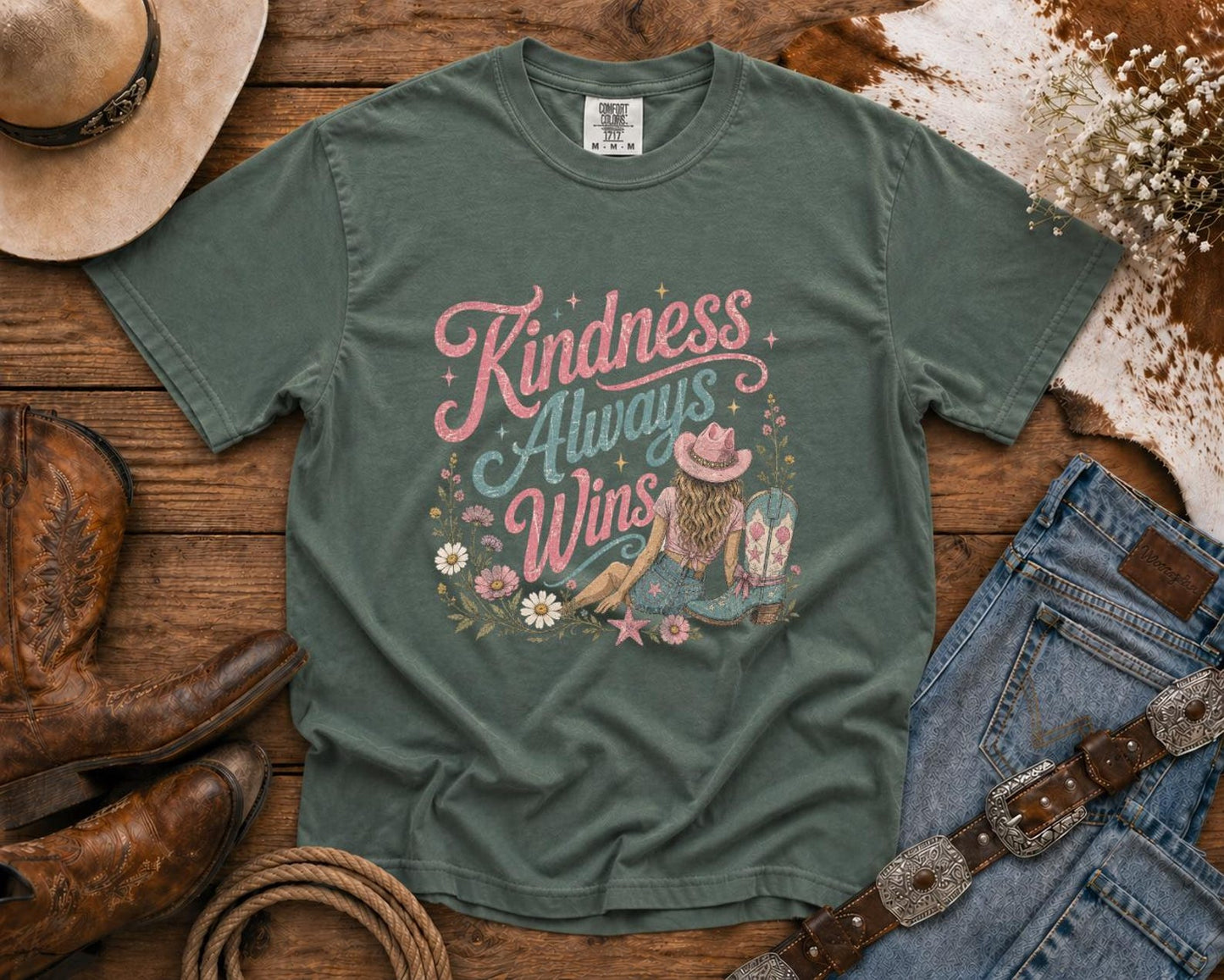 Kindness Always Wins T-Shirt — Cowgirl TShirt | Western Tee | Comfort Colors Country Tee | Vintage Country Shirt | Rodeo Shirt