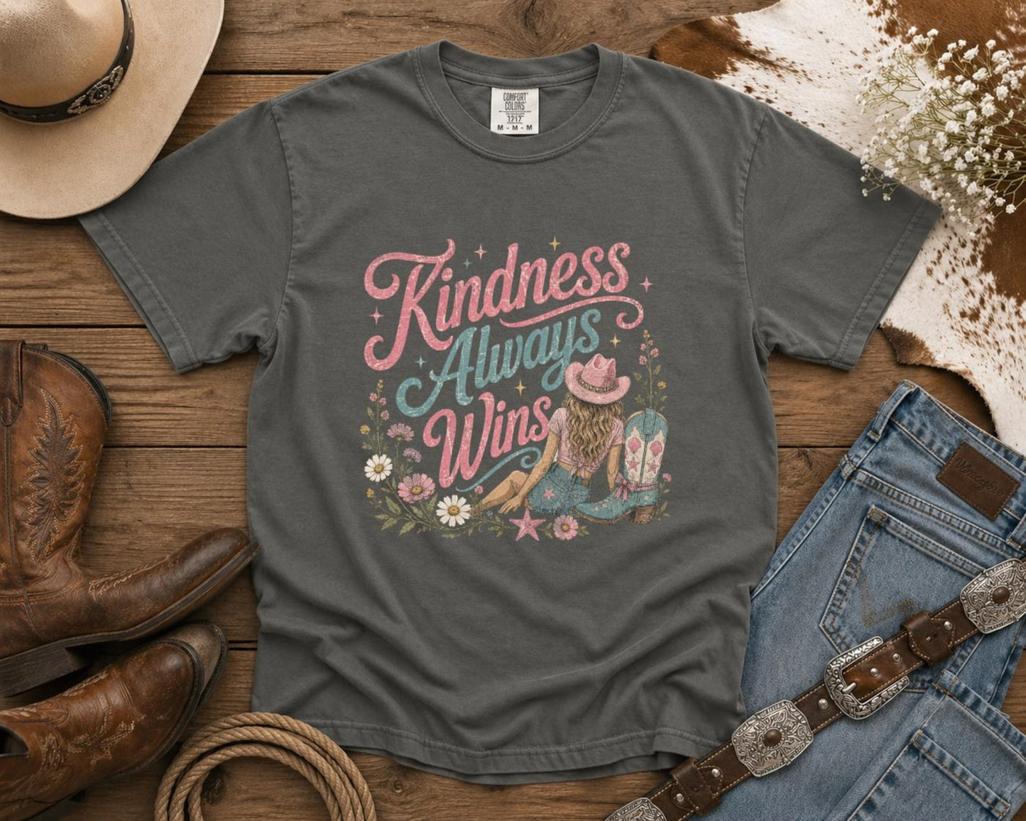 Kindness Always Wins T-Shirt — Cowgirl TShirt | Western Tee | Comfort Colors Country Tee | Vintage Country Shirt | Rodeo Shirt