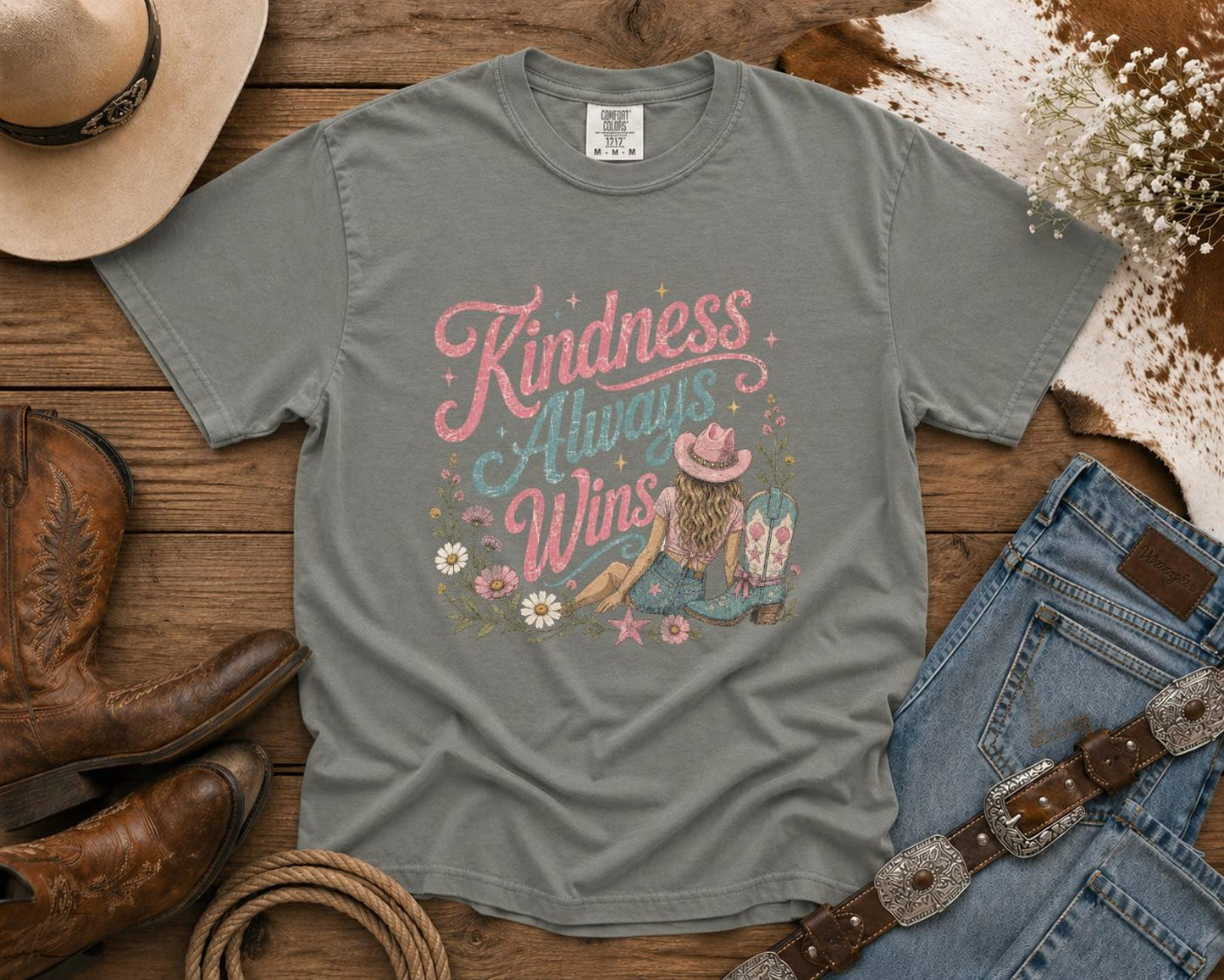 Kindness Always Wins T-Shirt — Cowgirl TShirt | Western Tee | Comfort Colors Country Tee | Vintage Country Shirt | Rodeo Shirt