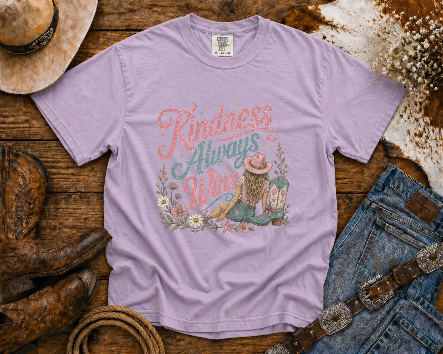 Kindness Always Wins T-Shirt — Cowgirl TShirt | Western Tee | Comfort Colors Country Tee | Vintage Country Shirt | Rodeo Shirt