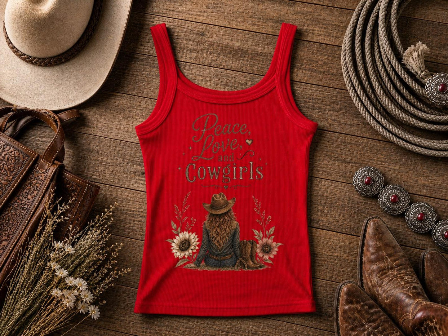 Cowgirl Peace & Love Tank Top — Western Tank Top, Comfort Colors Tank, Cowgirl TShirt, Rodeo Tee | Cowgirl Shirt