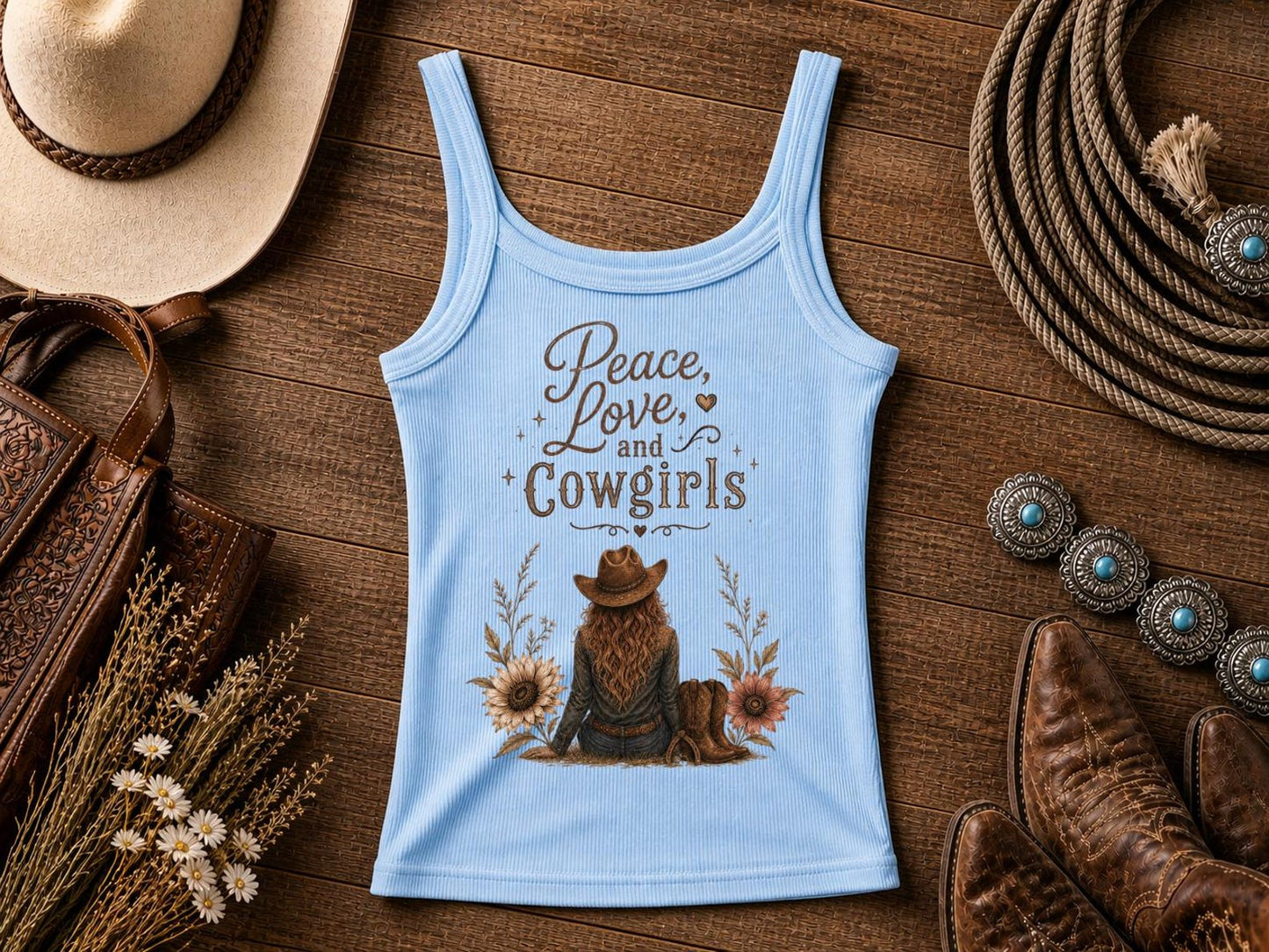 Cowgirl Peace & Love Tank Top — Western Tank Top, Comfort Colors Tank, Cowgirl TShirt, Rodeo Tee | Cowgirl Shirt