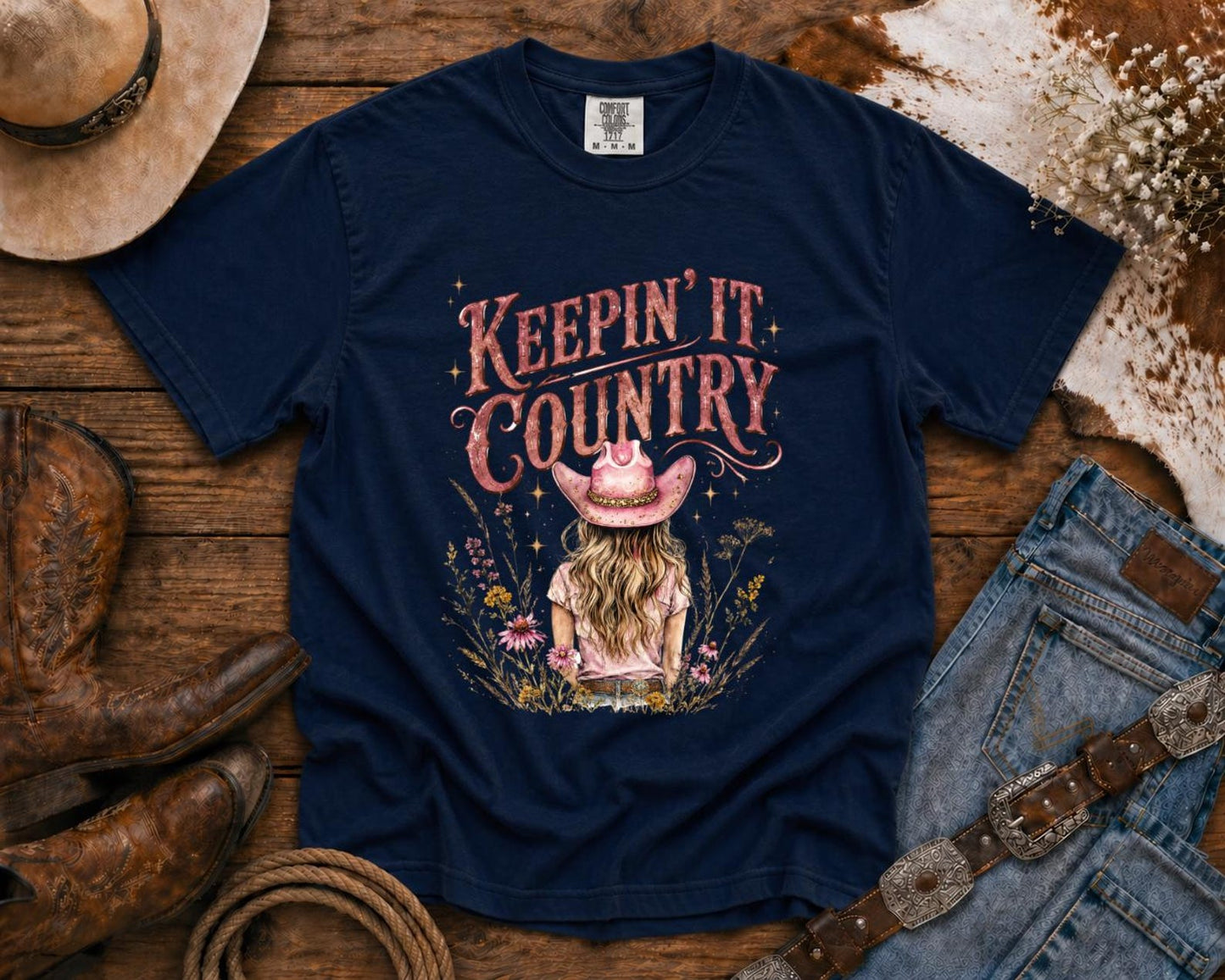 Keepin' It Country T-Shirt — Cowgirl TShirt | Western Tee | Comfort Colors Country Tee | Vintage Country Shirt | Rodeo Shirt