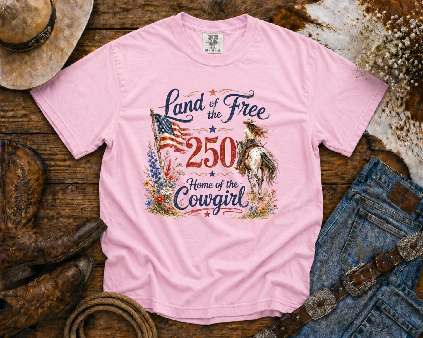 Land of the Free | Cowgirl Shirt, Rodeo T-Shirt, Cowgirl T-shirt Country Concert Tee, Western Graphic Tee For Women, Western T-shirt, Western T-shirt | Comfort Colors®