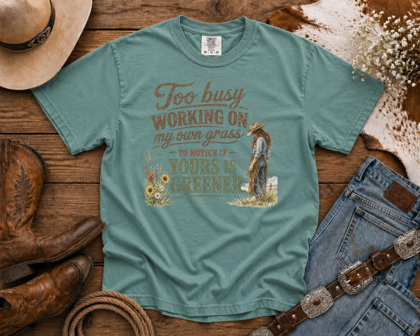 Too Busy Working On My Own Grass - Cowgirl TShirt | Western Tee | Comfort Colors Country Tee | Vintage Country Shirt | Rodeo Shirt