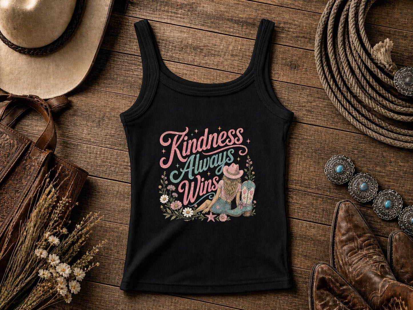 "Kindness Always Wins" | Cowgirl Shirt, Rodeo T-Shirt, Cowgirl T-shirt Country Concert Tee, Western Graphic Tee For Women, Western T-shirt, Western T-shirt | Bella Canvas
