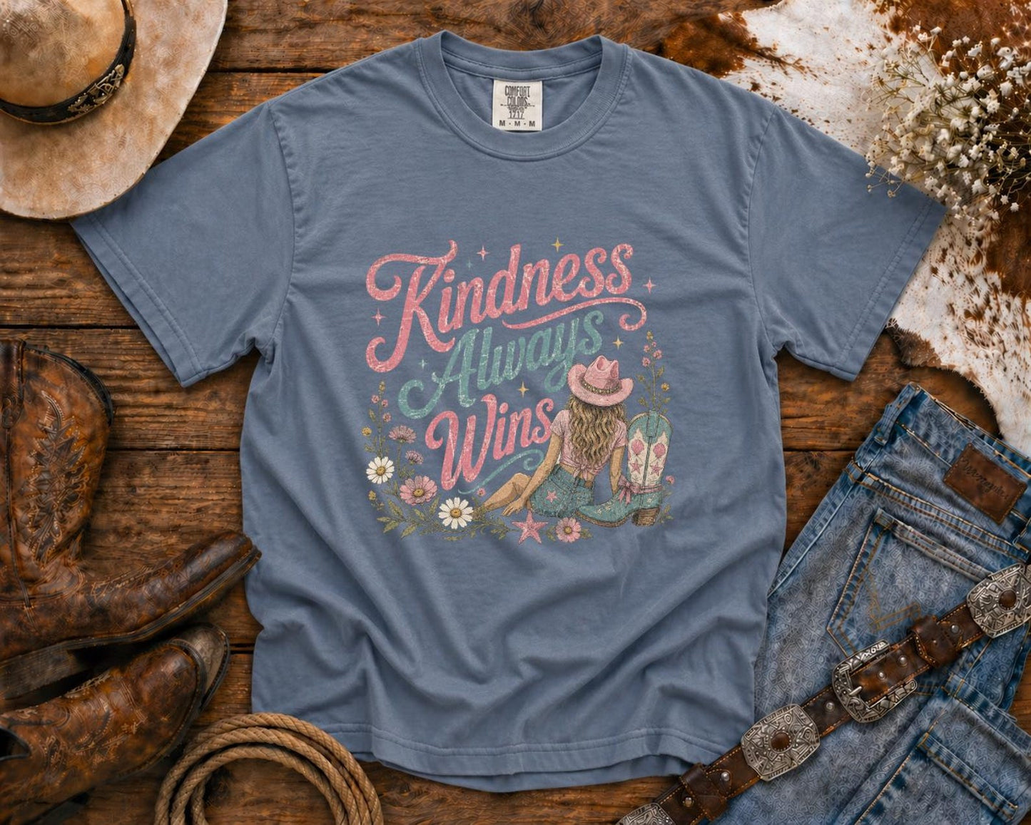 Kindness Always Wins T-Shirt — Cowgirl TShirt | Western Tee | Comfort Colors Country Tee | Vintage Country Shirt | Rodeo Shirt