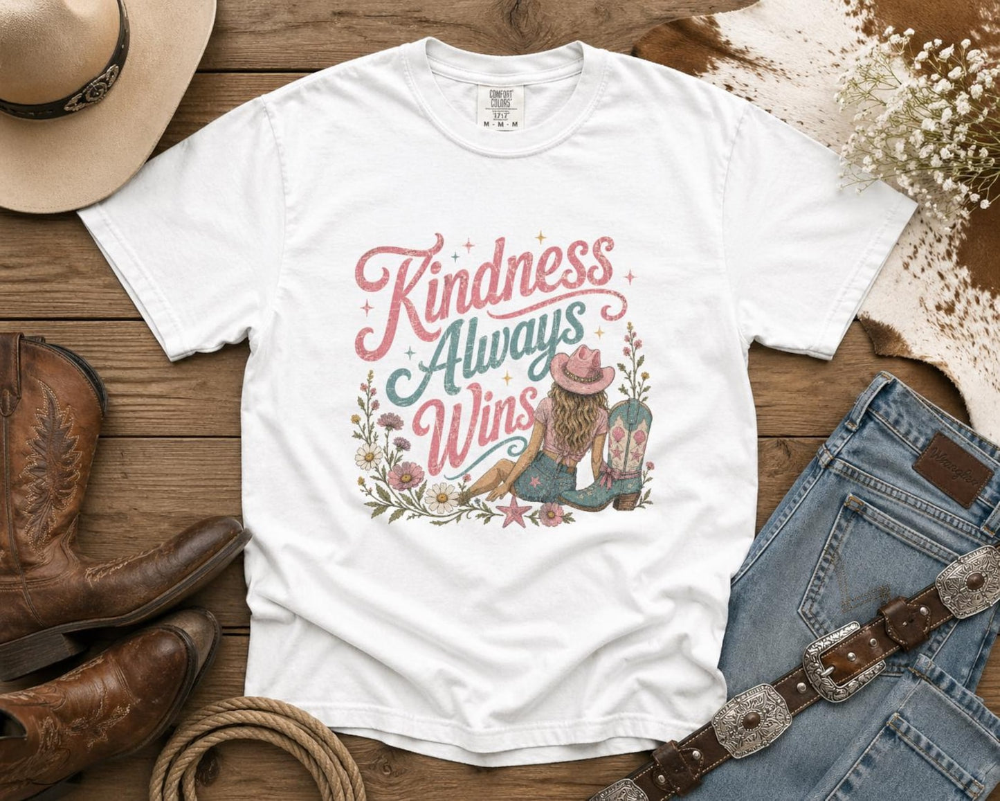 Kindness Always Wins T-Shirt — Cowgirl TShirt | Western Tee | Comfort Colors Country Tee | Vintage Country Shirt | Rodeo Shirt