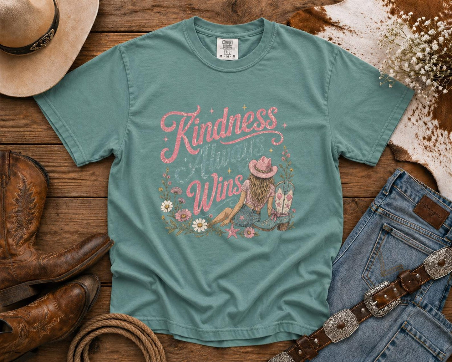 Kindness Always Wins T-Shirt — Cowgirl TShirt | Western Tee | Comfort Colors Country Tee | Vintage Country Shirt | Rodeo Shirt