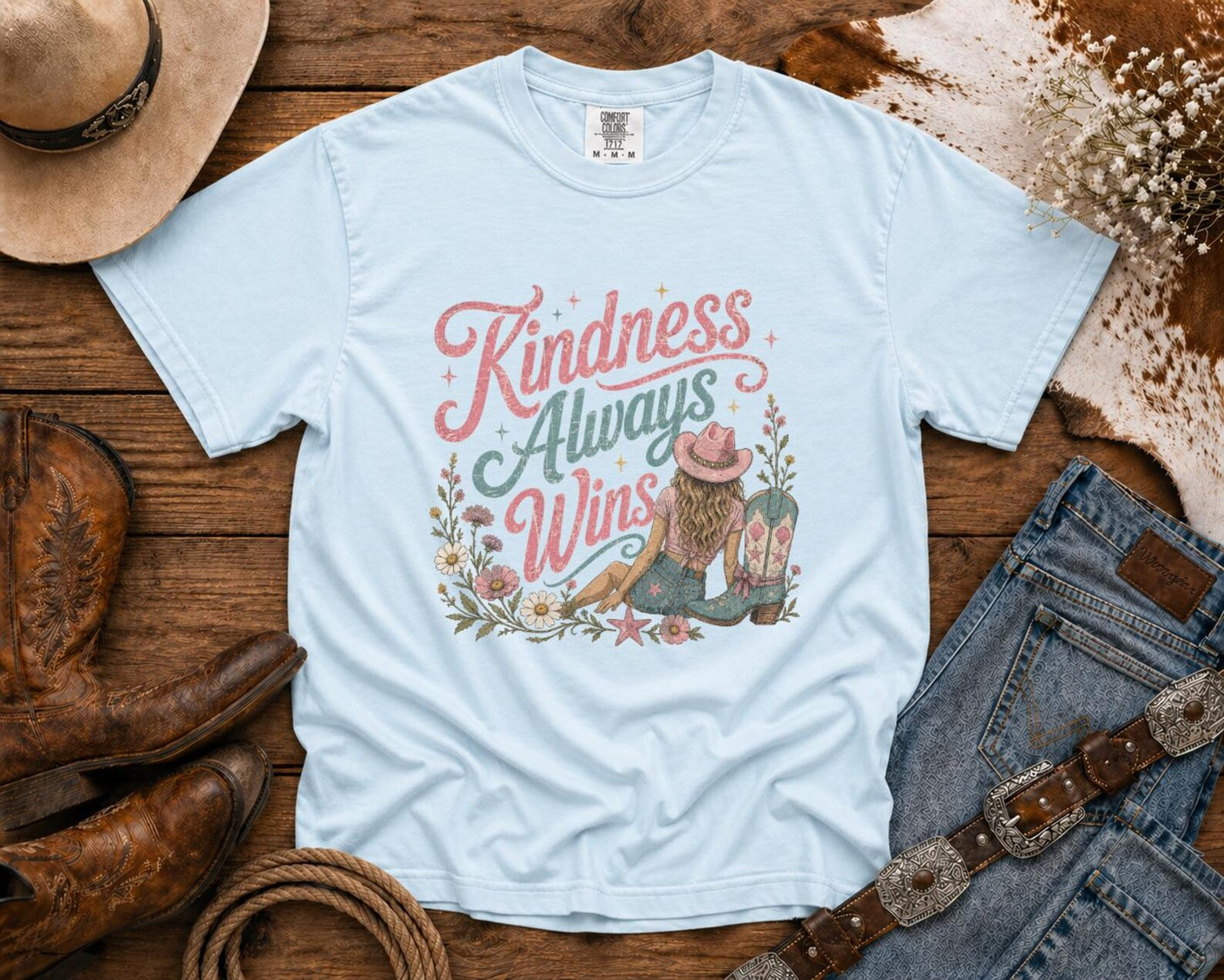 Kindness Always Wins T-Shirt — Cowgirl TShirt | Western Tee | Comfort Colors Country Tee | Vintage Country Shirt | Rodeo Shirt