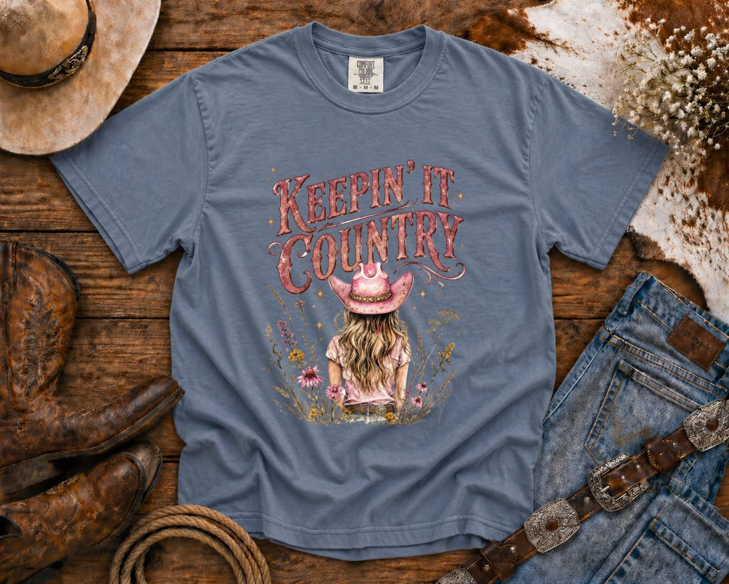 Keepin' It Country T-Shirt — Cowgirl TShirt | Western Tee | Comfort Colors Country Tee | Vintage Country Shirt | Rodeo Shirt