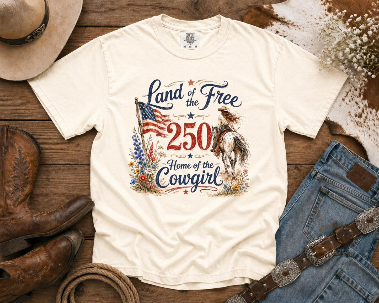 Land of the Free | Cowgirl Shirt, Rodeo T-Shirt, Cowgirl T-shirt Country Concert Tee, Western Graphic Tee For Women, Western T-shirt, Western T-shirt | Comfort Colors®