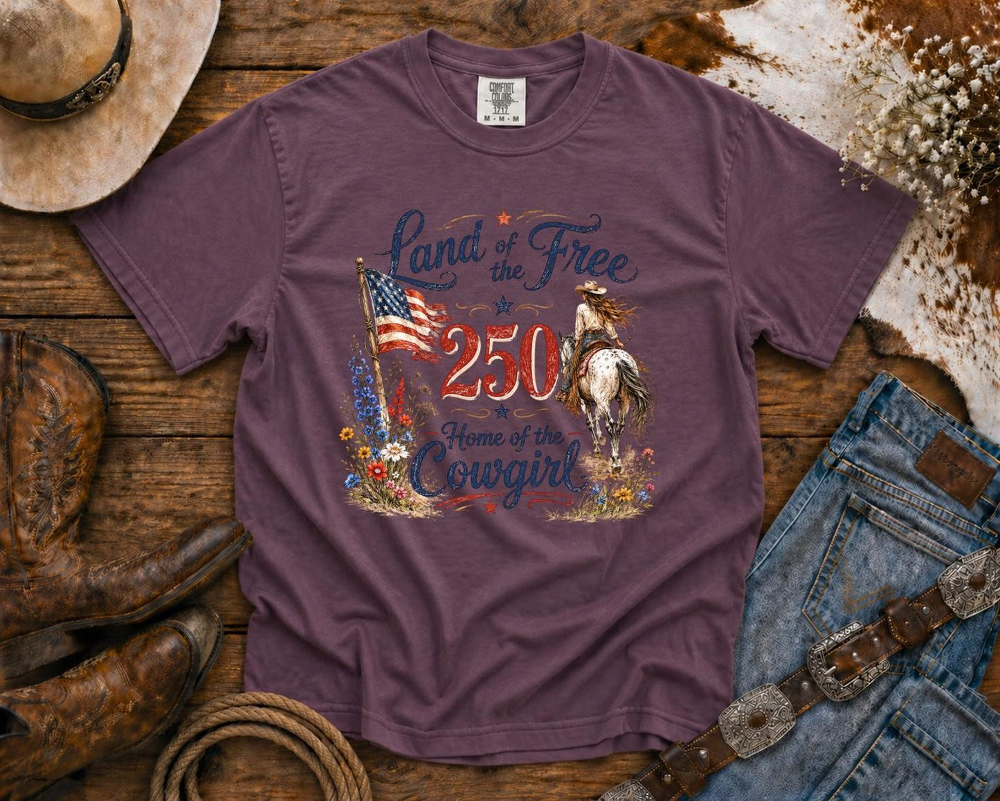 Land of the Free | Cowgirl Shirt, Rodeo T-Shirt, Cowgirl T-shirt Country Concert Tee, Western Graphic Tee For Women, Western T-shirt, Western T-shirt | Comfort Colors®