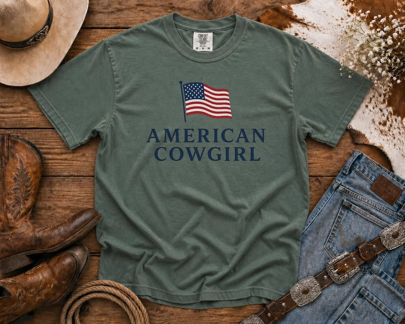 American Cowgirl T-Shirt — Patriotic Flag Graphic Tee