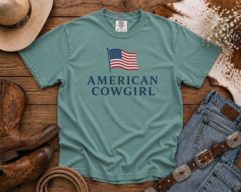American Cowgirl T-Shirt — Patriotic Flag Graphic Tee