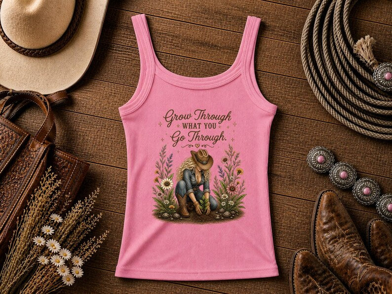 Grow Through | Cowgirl Shirt, Rodeo T-Shirt, Cowgirl T-shirt Country Concert Tee, Western Graphic Tee For Women, Western T-shirt, Western T-shirt | Bella Canvas