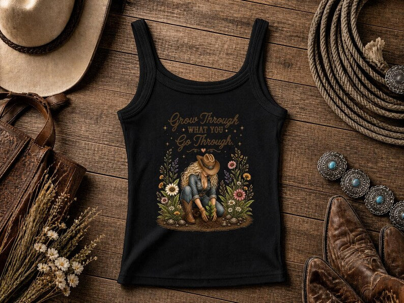 Grow Through | Cowgirl Shirt, Rodeo T-Shirt, Cowgirl T-shirt Country Concert Tee, Western Graphic Tee For Women, Western T-shirt, Western T-shirt | Bella Canvas