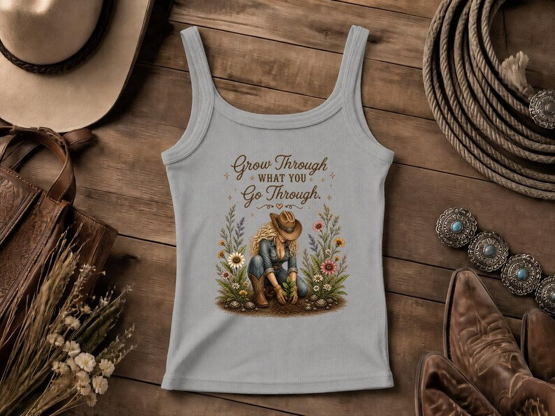 Grow Through | Cowgirl Shirt, Rodeo T-Shirt, Cowgirl T-shirt Country Concert Tee, Western Graphic Tee For Women, Western T-shirt, Western T-shirt | Bella Canvas