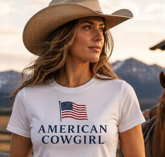 American Cowgirl T-Shirt — Patriotic Flag Graphic Tee
