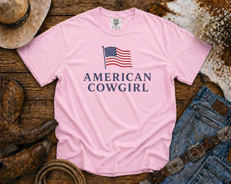 American Cowgirl T-Shirt — Patriotic Flag Graphic Tee