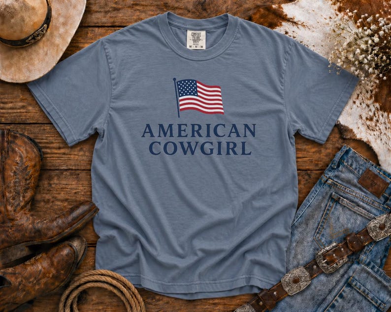 American Cowgirl T-Shirt — Patriotic Flag Graphic Tee