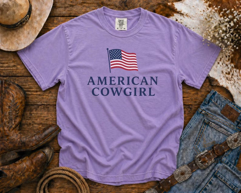 American Cowgirl T-Shirt — Patriotic Flag Graphic Tee