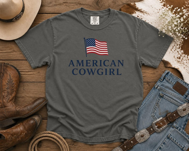 American Cowgirl T-Shirt — Patriotic Flag Graphic Tee