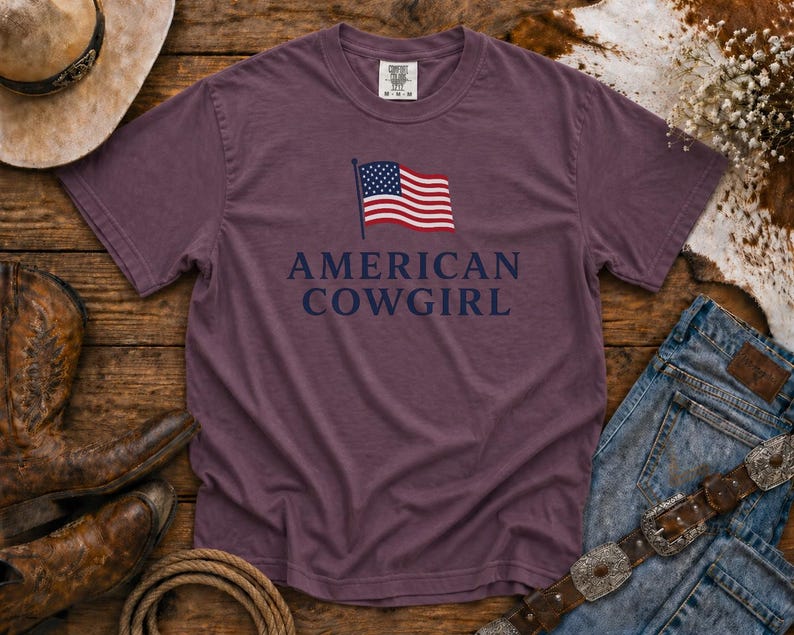 American Cowgirl T-Shirt — Patriotic Flag Graphic Tee
