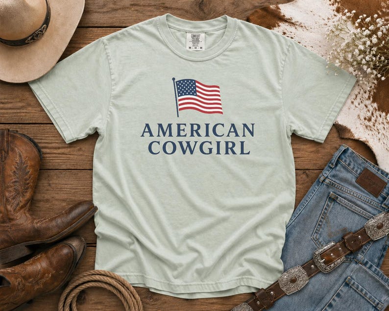 American Cowgirl T-Shirt — Patriotic Flag Graphic Tee