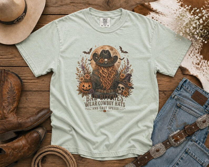 Bad Cowgirls Wear Cowboy Hats and Cast Spells Halloween Graphic Tee Western TShirt, Country TShirt, HalloweenShirt