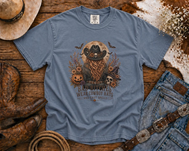 Bad Cowgirls Wear Cowboy Hats and Cast Spells Halloween Graphic Tee Western TShirt, Country TShirt, HalloweenShirt