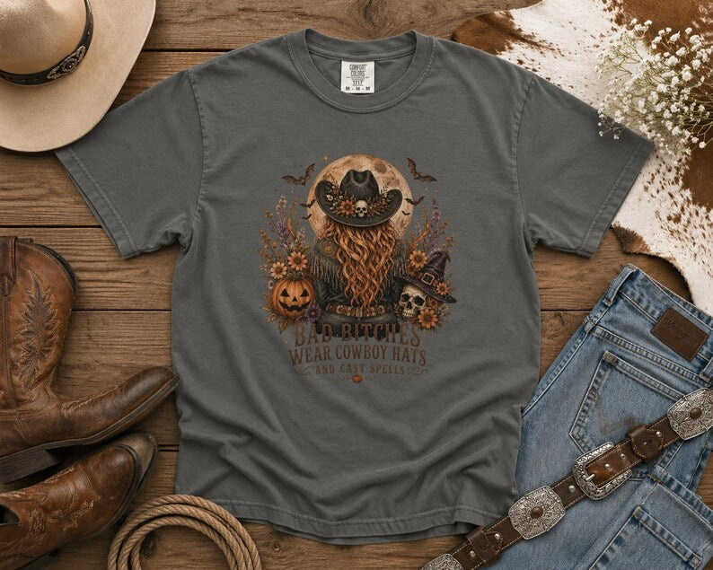 Bad Cowgirls Wear Cowboy Hats and Cast Spells Halloween Graphic Tee Western TShirt, Country TShirt, HalloweenShirt