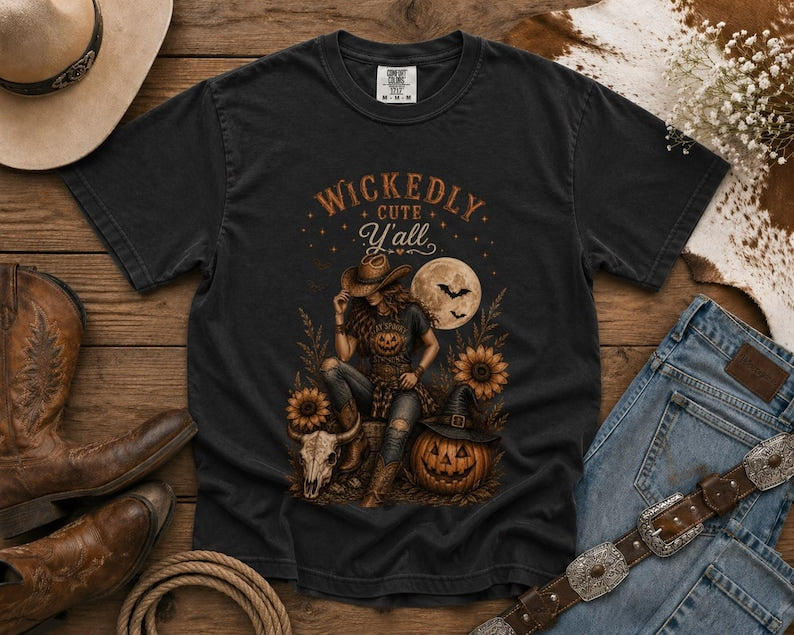 Wickedly Cute Y'all T-Shirt — Halloween TShirt Western TShirt, Country TShirt