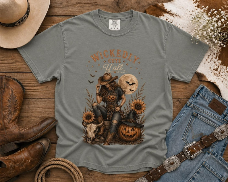 Wickedly Cute Y'all T-Shirt — Halloween TShirt Western TShirt, Country TShirt