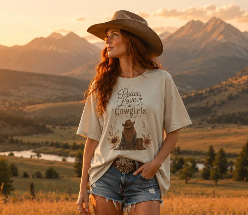 Peace, Love & Cowgirls - Western TShirt, Country TShirt, Rodeo Shirt - Cowgirls and Dreams