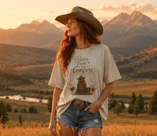 Peace, Love & Cowgirls - Western TShirt, Country TShirt, Rodeo Shirt - Cowgirls and Dreams
