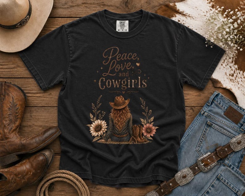 Peace, Love & Cowgirls - Western TShirt, Country TShirt, Rodeo Shirt - Cowgirls and Dreams