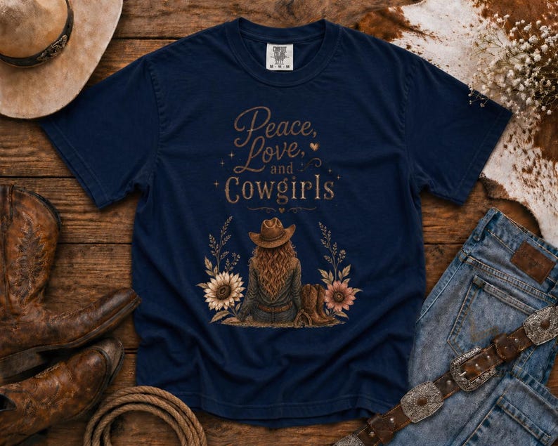 Peace, Love & Cowgirls - Western TShirt, Country TShirt, Rodeo Shirt - Cowgirls and Dreams