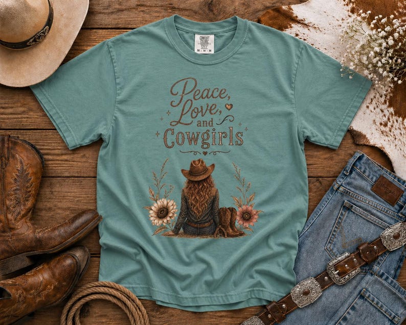 Peace, Love & Cowgirls - Western TShirt, Country TShirt, Rodeo Shirt - Cowgirls and Dreams