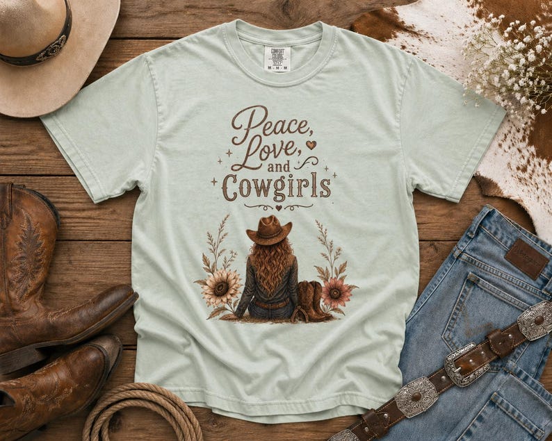 Peace, Love & Cowgirls - Western TShirt, Country TShirt, Rodeo Shirt - Cowgirls and Dreams